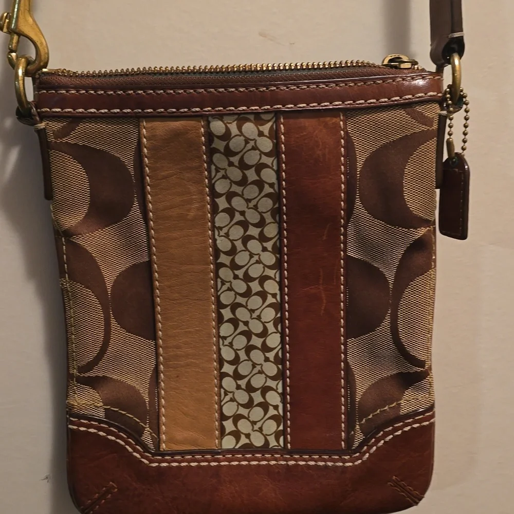 Brown and Tan Coach Crossbody Bag